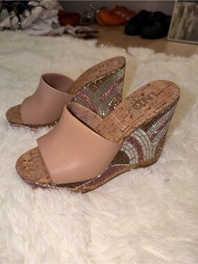 NWOT INC platform embellished stone slip on wedges
